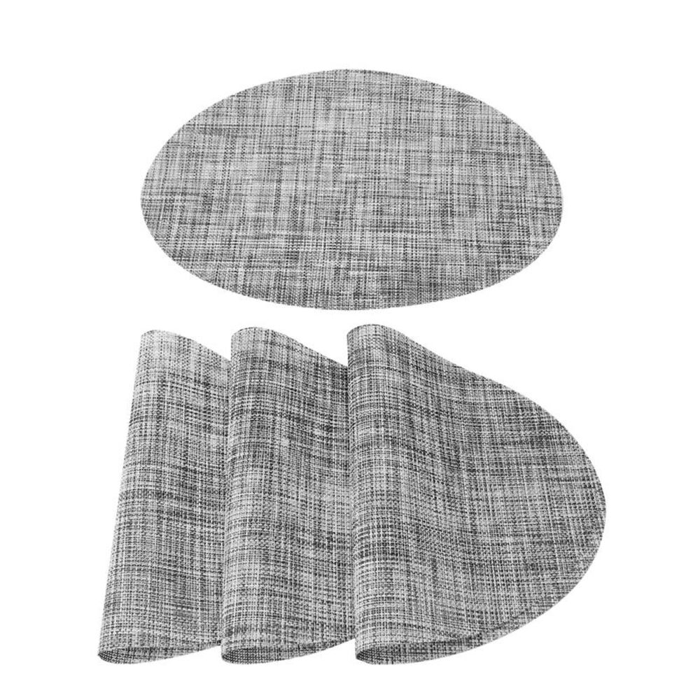 4pcs Washable Placemats Woven Non-Slip Oval Mats for Kitchen Dining Table Gray